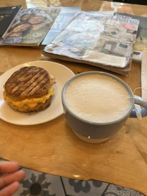 Egg and cheese biscuit and London Fog latte