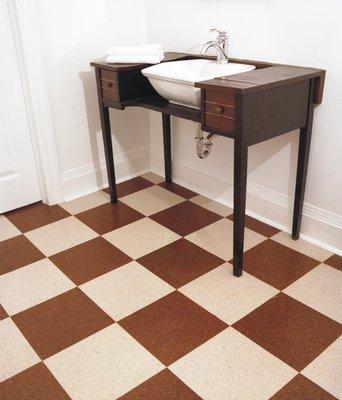 12x12 cork tiles create checkerboard pattern