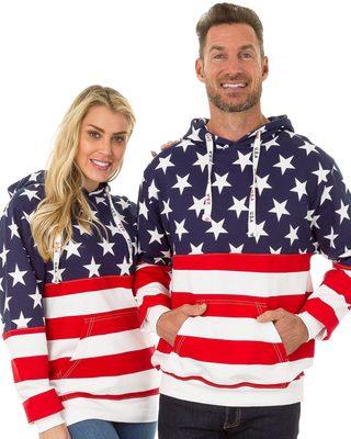 USA "Bright-Print" UNISEX Pullover Hoodie; Style # 4017-USA-BRT; Blend: 60% Cotton / 40% Poly; Sizes: S thru XL & 2X.