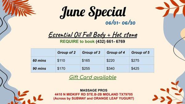 June Special Session, call or text to book +1 (432) 661-6769, welcome you and your family to try