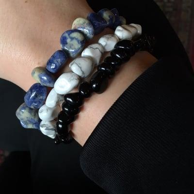 Onyx, howlite, and sodalite bracelets