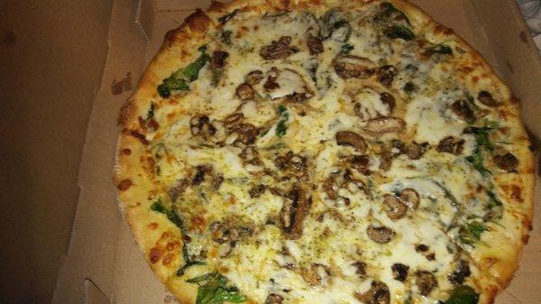 White Pizza with mushrooms added, and extra cheese...YUM