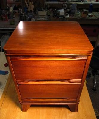 teak nightstand with satin tung oil finish