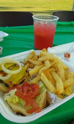 Very good burger and fries with a delicious Strawberry Lemonade from Sugar Rush.