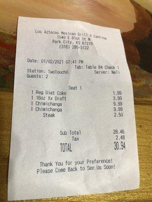 Our waitress deserved nothing less than a 20% tip!