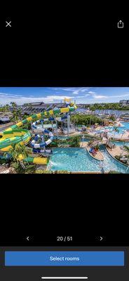 They advertise this hotel resort with a resort fee daily. The water park is advertised with multiple pictures on booking.com.