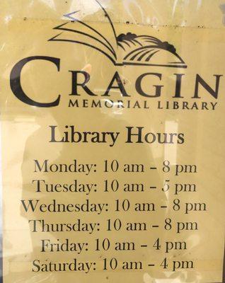 The hours for the library.