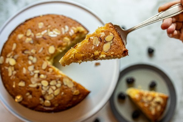 Tangerine-Almond Cake w/ Bay infused syrup