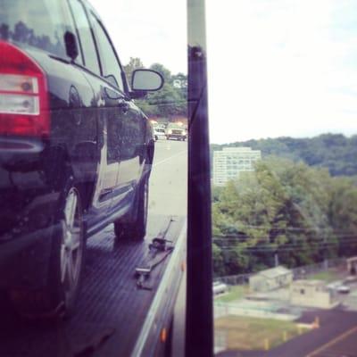 Waiting on the side of 476 in the truck while he was at the accident site..... For 40 minutes and didn't even hook the car.