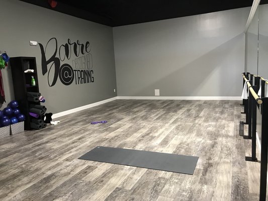 Really awesome Barre space! There are mirrors and bars to the left of this picture also