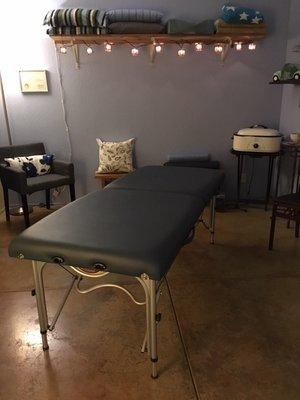 Our lovely treatment room: where the serious relaxing happens.