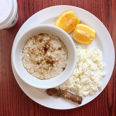 Eggs and Oatmeal from Community table breakfast