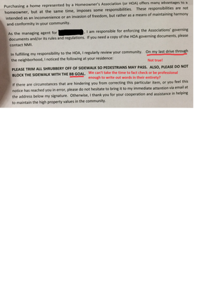 Sample letter that this company sends.  Note there is no reference to a specific code, time allowed to fix issue, or consequence.