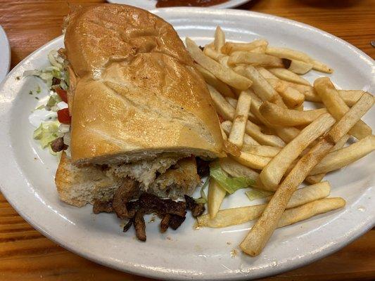 Carne asada torta with fries