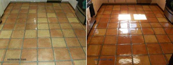 Before and after Saltillo Tile cleaning and sealing