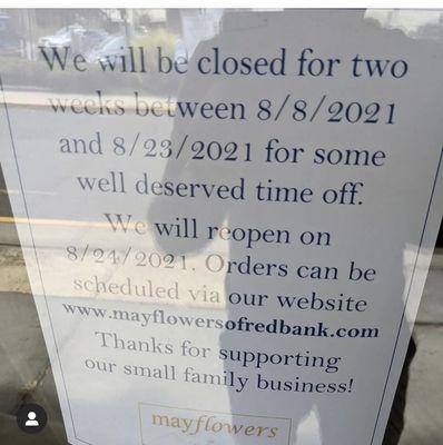 Their sign that they are closed.  Without taking care of their clients who had pre-paid for flowers for today.