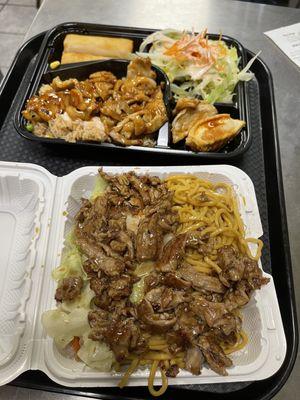 Teriyaki beef with noodles and chicken bento with fried rice (you can get white rice ,noodles for extra $1)