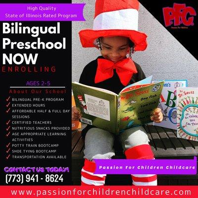 Illinois State Licensed Bilingual Preschool, servicing ages 2 years -  5 years.