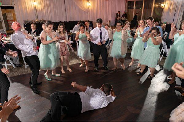 Dance floor in tent for reception