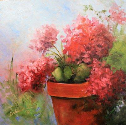 Geraniums in Clay Pot 16"x 16"