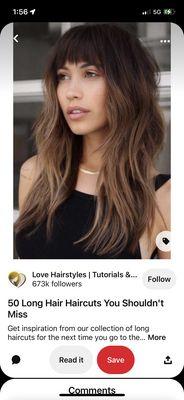 I asked for shag layers like this, similar length, but no bangs.