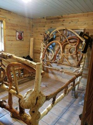 Rustic driftwood bed.