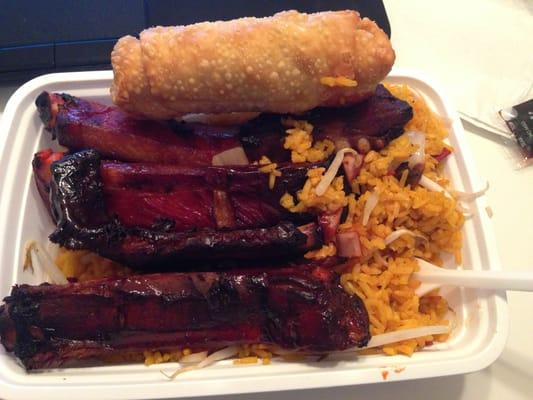 BBQ spareribs w/ egg roll and pork fried rice. $7.75