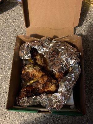 Burnt Chicken Wings!  Cold on delivery!