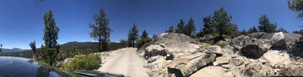 A pano of the road down Mono Creek in the Sierra Mountains. That's my Ford Fusion on those hills!!! Lol!!