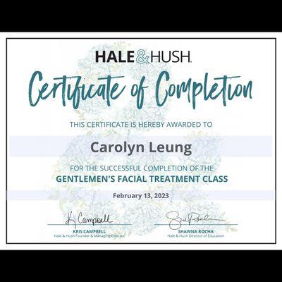 Certified for gentleman's facial treatment