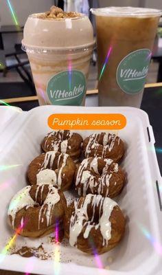 My FAVORITE season at V-healthy ! Pumpkin  donuts and protein shakes. Way better and healthier then Dunkin's