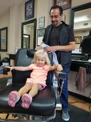 Sal let my daughter sit in the chair after I received my haircut. Another great haircut.