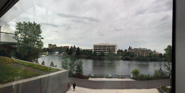 From inside the Convention Center looking over the Spokane River.