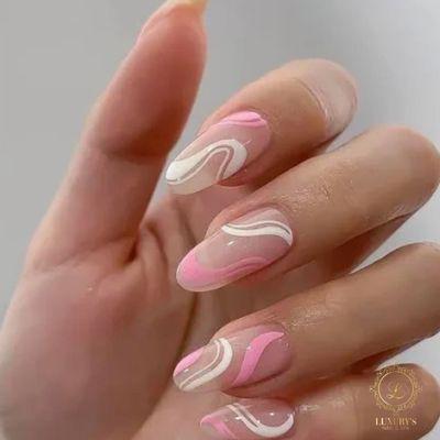 Pink and white line nail