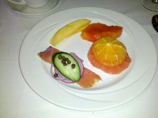 lox and assorted fresh fruit... breakfast buffet.