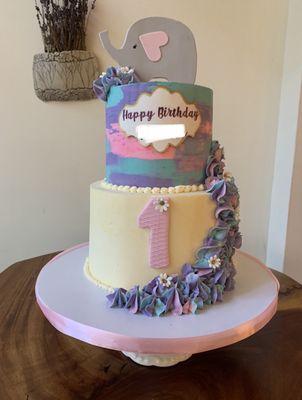 2-tier first birthday cake