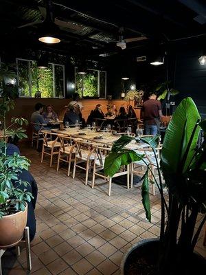 Enclosed back patio with beautiful plants as the backdrop