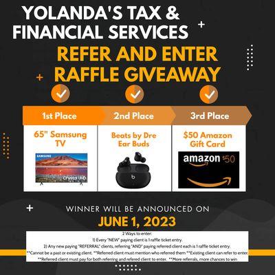 All clients will enter a raffle for a chance to WIN a 65 in Samsung Smart TV, Ear Buds, & $50 Amazon Gift Card.