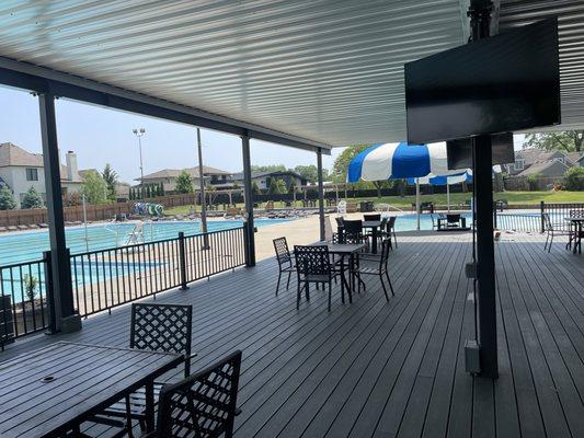 The shaded pool deck has equipped with 8 flat screen TVs so members can keep up with the Royals and Chiefs!