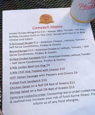 Concert menu w/ prices