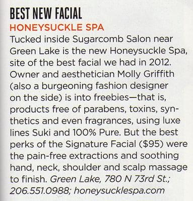 Seattle Magazine: Best New Facial 2012!!!