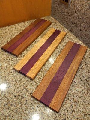 These charcuterie boards are absolutely amazing. He uses exotic wood and conditions each board with board butter to seal and protect them.