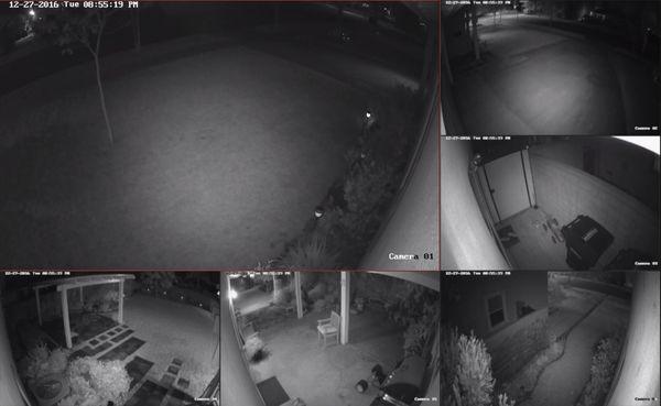 House cameras 6 up night time