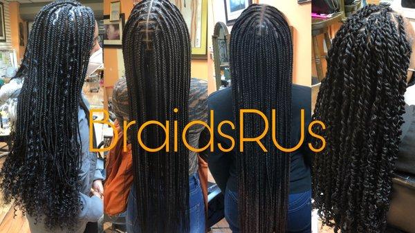 1. Goddess BoxBraids 2&3. Knotless 4.Passion Twist