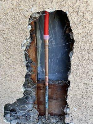 Pex to copper repair of leak in stucco wall