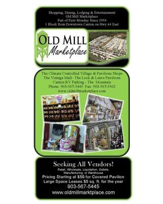 Old Mill Marketplace-First Monday Trade Days in Canton, Texas.
Shopping! RV Parking! Fantastic Vendors!