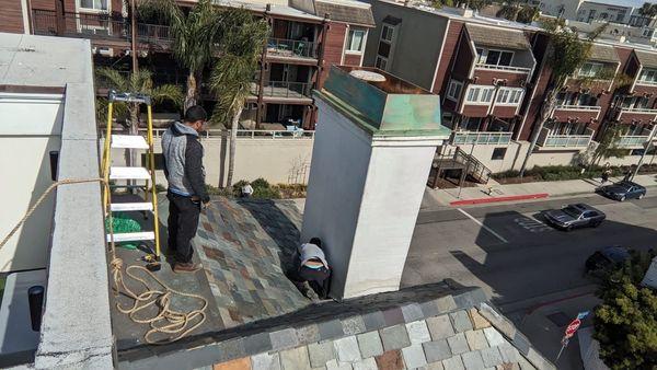 chimney  cover and leak problem in marina del ray is being fixed and seald for waterproof  by above and beyond crew