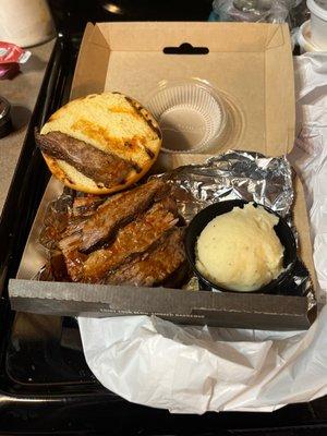 Texas Beef Brisket Sandwich and mashed potatoes