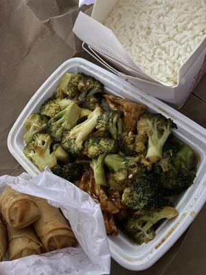 Broccoli with Garlic Sauce & Tofu with A5. Spring Roll