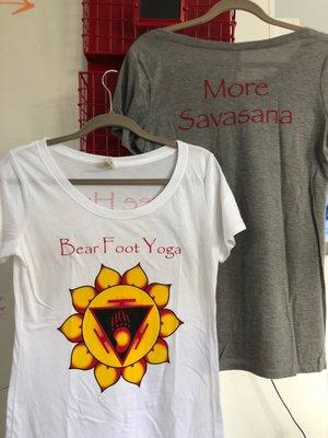 Fun merch! BFY logo with "More Savasana" or " Free Hugs"